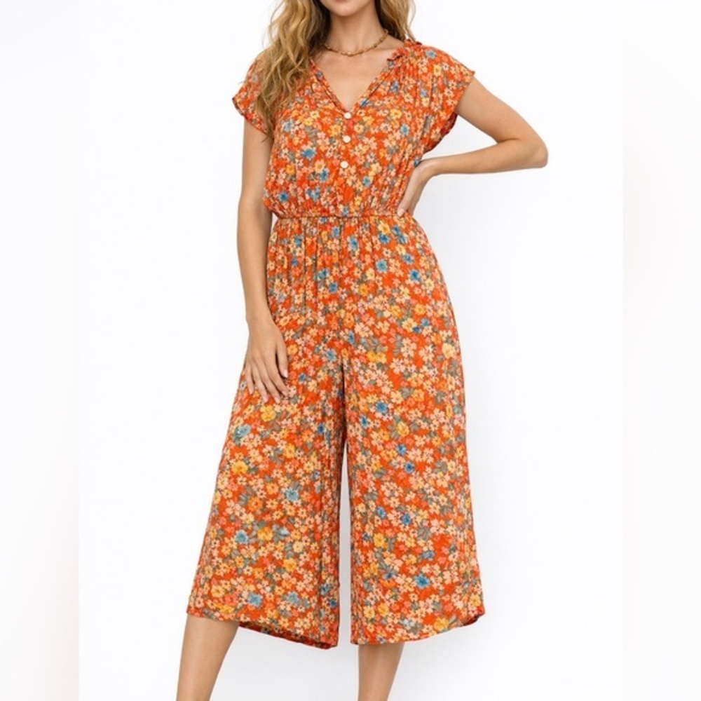 Roller Rabbit Vado Joni Floral Boho Resortwear Wide Leg Jumpsuit XS